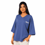 تیشرت باکسی یقه هفت آبی کد 1065 - تصویر 2