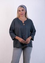 شومیز یقه دلبری طوسی - تصویر 2