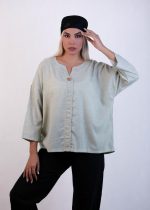 شومیز یقه دلبری سبز - تصویر 2