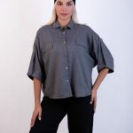 شومیز آستین کیمونو طوسی