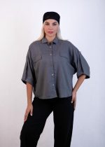 شومیز آستین کیمونو طوسی