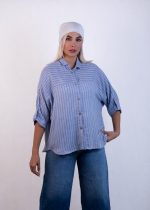 شومیز آستین کیمونو راه راه آبی - تصویر 2