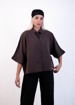 شومیز جیب دار قهوه ای تیره - تصویر 2